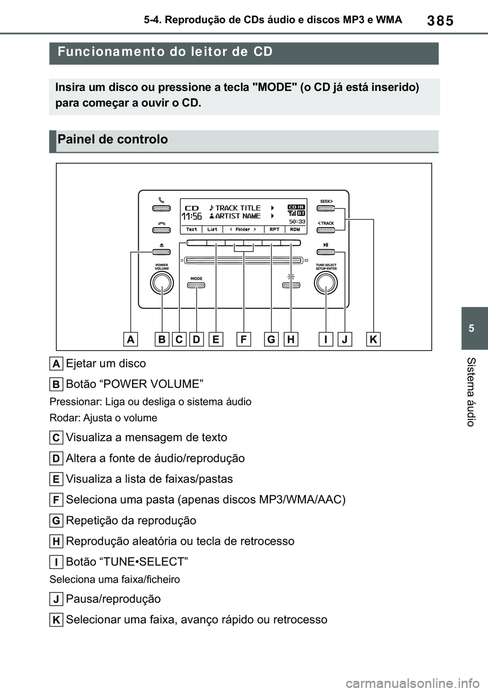 TOYOTA COROLLA 2021  Manual de utilização (in Portuguese) 385
�
�&�2�5�2�/�/�$ �+�9 �7�0�0�7 �(�(
������5�H�S�U�R�G�X�o�m�R��G�H��&��V��i�X�G�L�R��H��G�L�V�F�R�V��0�3���H��:�0�$
�6�L�V�W�H�P�D��i�X�G�L�R
�����3�O�D�\�L�Q�J��D�Q��D�X�G�