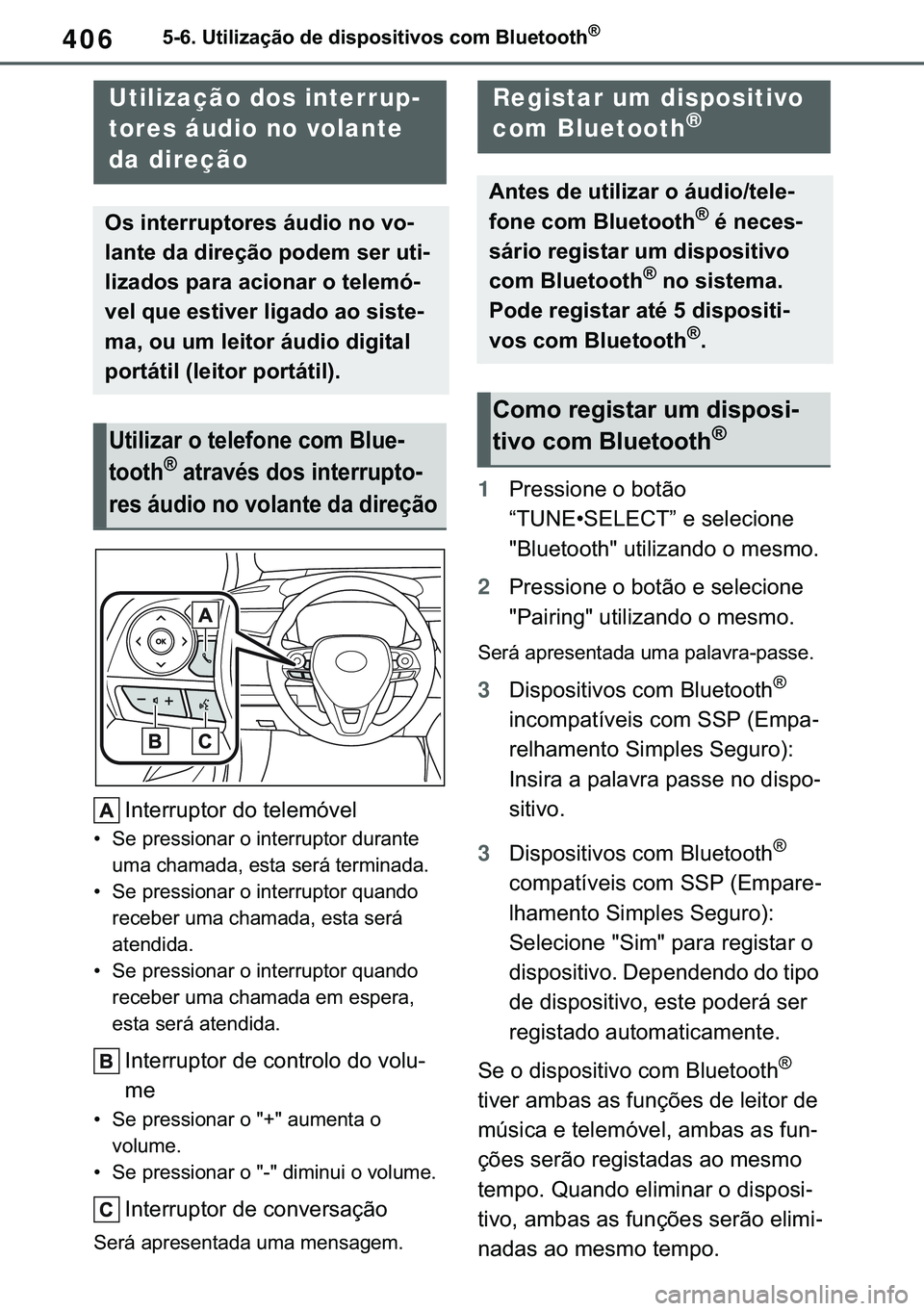 TOYOTA COROLLA 2021  Manual de utilização (in Portuguese) 406
�&�2�5�2�/�/�$ �+�9 �7�0�0�7 �(�(
������8�W�L�O�L�]�D�o�m�R��G�H��G�L�V�S�R�V�L�W�L�Y�R�V��F�R�P��%�O�X�H�W�R�R�W�K�Š
�,�Q�W�H�U�U�X�S�W�R�U��G�R��W�H�O�H�P�y�Y�H�O
�