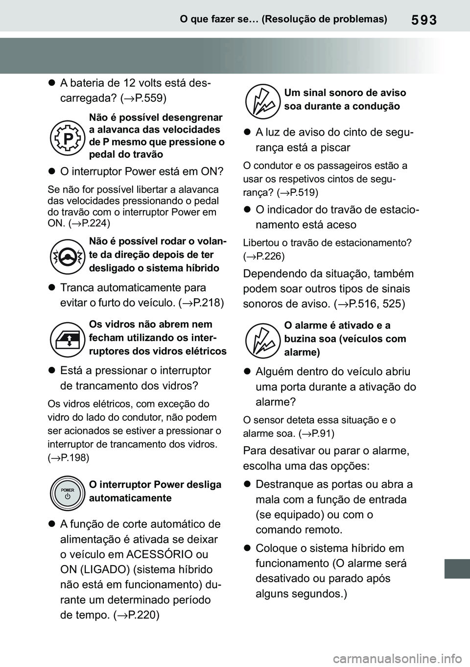 TOYOTA COROLLA 2021  Manual de utilização (in Portuguese) 593
�&�2�5�2�/�/�$ �+�9 �7�0�0�7 �(�(
�2��T�X�H��I�D�]�H�U��V�H�«���5�H�V�R�O�X�o�m�R��G�H��S�U�R�E�O�H�P�D�V�
�z�$��E�D�W�H�U�L�D��G�H�����Y�R�O�W�V��H�V�W�i��G�H�V-
�F�D�U�U�H�J�D�G