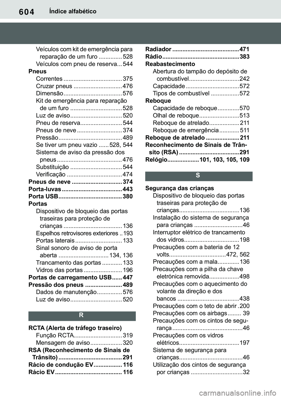 TOYOTA COROLLA 2021  Manual de utilização (in Portuguese) 604
�&�2�5�2�/�/�$ �+�9 �7�0�0�7 �(�(
�Ë�Q�G�L�F�H��D�O�I�D�E�p�W�L�F�R
�9�H�t�F�X�O�R�V��F�R�P��N�L�W��G�H��H�P�H�U�J�r�Q�F�L�D��S�D�U�D�
�U�H�S�D�U�D�o�m�R��G�H��X�P��I�X�U�R ������