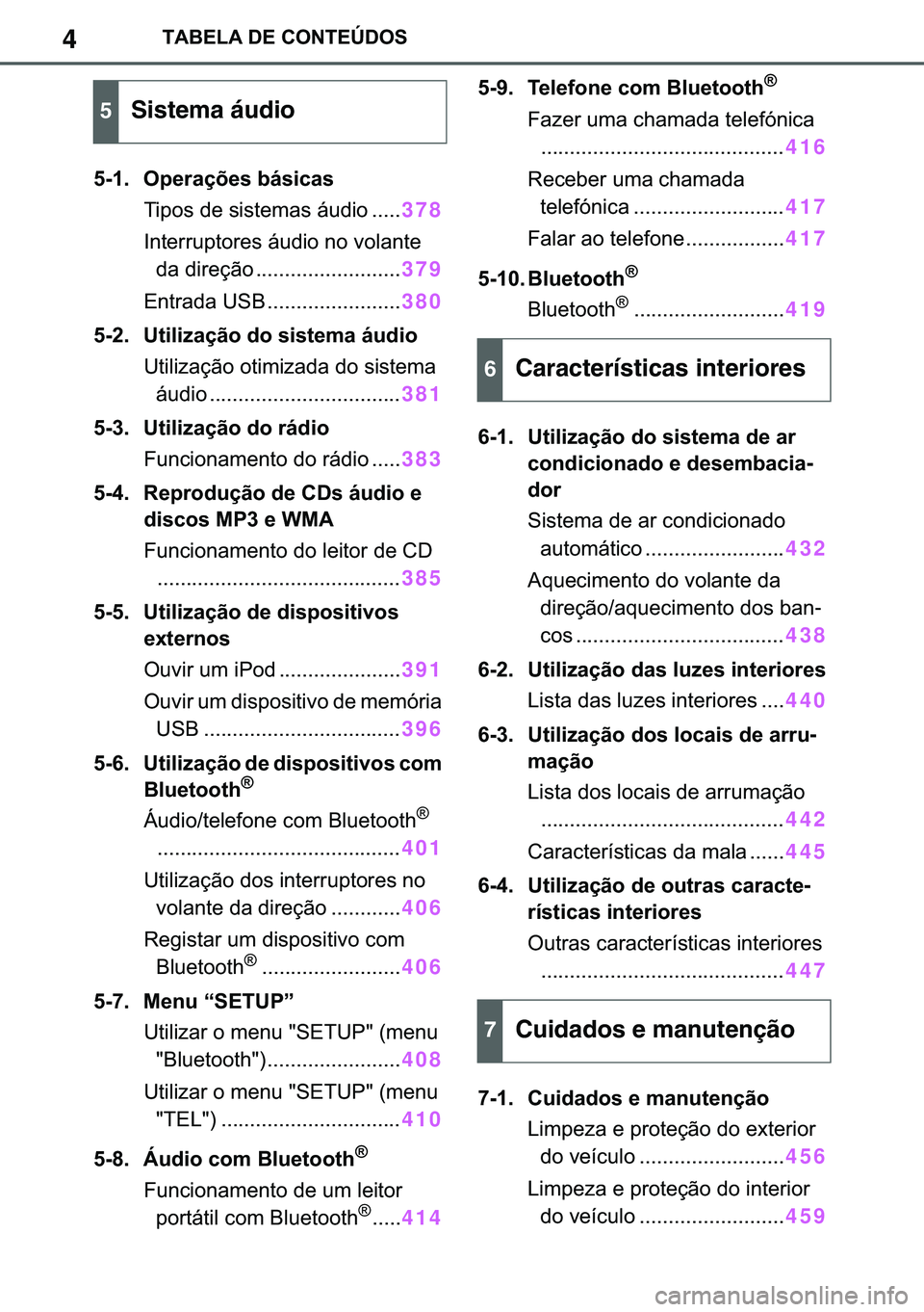 TOYOTA COROLLA 2021  Manual de utilização (in Portuguese) 4
�&�2�5�2�/�/�$ �+�9 �7�0�0�7 �(�(
�7�$�%�(�/�$���(��&�2�1�7�(�Ò��2�6
���� �2�S�H�U�D�o�}�H�V��E�i�V�L�F�D�V
�7�L�S�R�V��G�H��V�L�V�W�H�P�D�V��i�X�G�L�R �����378
�,�Q�W�H�U�U�X�S�W�