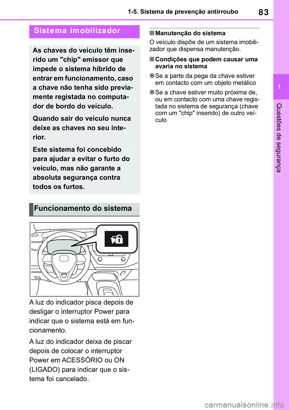 TOYOTA COROLLA 2021  Manual de utilização (in Portuguese) 83
�
�&�2�5�2�/�/�$ �+�9 �7�0�0�7 �(�(
������6�L�V�W�H�P�D��G�H��S�U�H�Y�H�Q�o�m�R��D�Q�W�L�U�U�R�X�E�R
�4�X�H�V�W�}�H�V��G�H��V�H�J�X�U�D�Q�o�D
�����7�K�H�I�W��G�H�W�H�U�U�H�Q�W��V�\