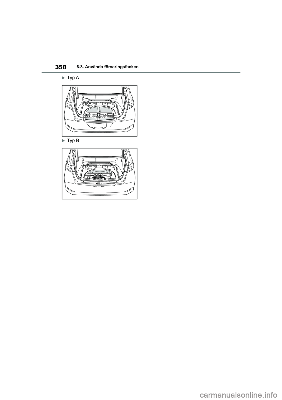 TOYOTA COROLLA 2021 Bruksanvisningar (in Swedish) 3586-3. Använda förvaringsfacken
COROLLA HV_TMMT_OM12P19SE
Ty p A
Ty p B
COROLLA-HYBRID(TMMT)_OM_Europe_OM12P19SE.book Page 358 Wednesday, March 3, 2021 9:48 AM TOYOTA COROLLA 2021 Bruksanvisningar (in Swedish) 3586-3. Använda förvaringsfacken
COROLLA HV_TMMT_OM12P19SE
Ty p A
Ty p B
COROLLA-HYBRID(TMMT)_OM_Europe_OM12P19SE.book Page 358 Wednesday, March 3, 2021 9:48 AM