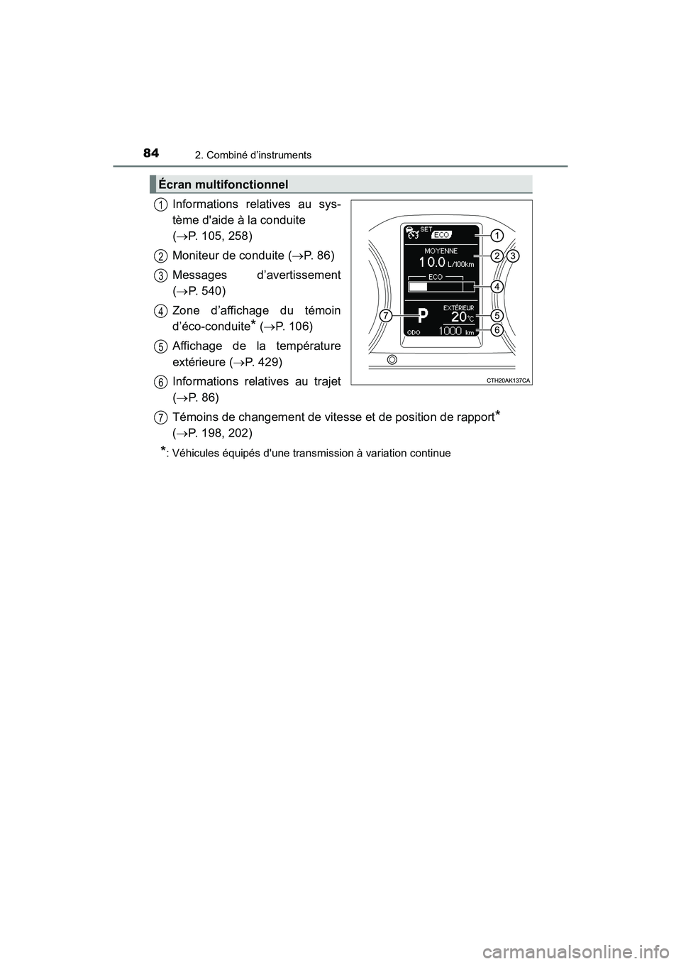 TOYOTA COROLLA 2019 Manuel du propriétaire (in French) 842. Combiné d’instruments
COROLLA_TMMMS_TMMC_D
Informations relatives au sys-
tème daide à la conduite
(→P. 105, 258)
Moniteur de conduite ( →P. 86)
Messages d’avertissement
(→ P. 540) TOYOTA COROLLA 2019 Manuel du propriétaire (in French) 842. Combiné d’instruments
COROLLA_TMMMS_TMMC_D
Informations relatives au sys-
tème daide à la conduite
(→P. 105, 258)
Moniteur de conduite ( →P. 86)
Messages d’avertissement
(→ P. 540)