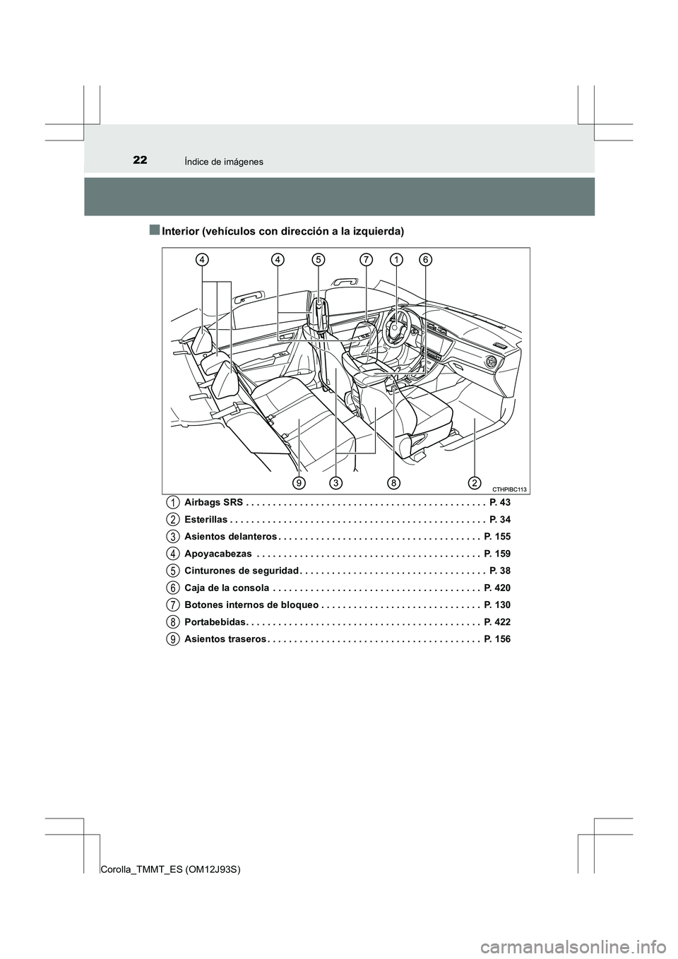 TOYOTA COROLLA 2016 Manual del propietario (in Spanish) 22Índice de imágenes
Corolla_TMMT_ES (OM12J93S)
■Interior (vehículos con dirección a la izquierda)
Airbags SRS . . . . . . . . . . . . . . . . . . . . . . . . . . . . . . . . . . . . . . . . . . TOYOTA COROLLA 2016 Manual del propietario (in Spanish) 22Índice de imágenes
Corolla_TMMT_ES (OM12J93S)
■Interior (vehículos con dirección a la izquierda)
Airbags SRS . . . . . . . . . . . . . . . . . . . . . . . . . . . . . . . . . . . . . . . . . .