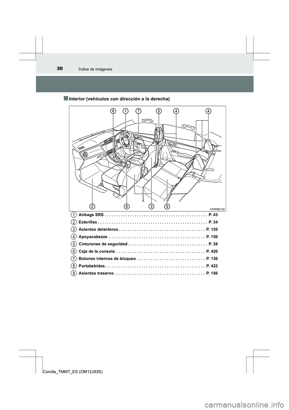 TOYOTA COROLLA 2016 Manual del propietario (in Spanish) 30Índice de imágenes
Corolla_TMMT_ES (OM12J93S)
■Interior (vehículos con dirección a la derecha)
Airbags SRS . . . . . . . . . . . . . . . . . . . . . . . . . . . . . . . . . . . . . . . . . . . TOYOTA COROLLA 2016 Manual del propietario (in Spanish) 30Índice de imágenes
Corolla_TMMT_ES (OM12J93S)
■Interior (vehículos con dirección a la derecha)
Airbags SRS . . . . . . . . . . . . . . . . . . . . . . . . . . . . . . . . . . . . . . . . . . .