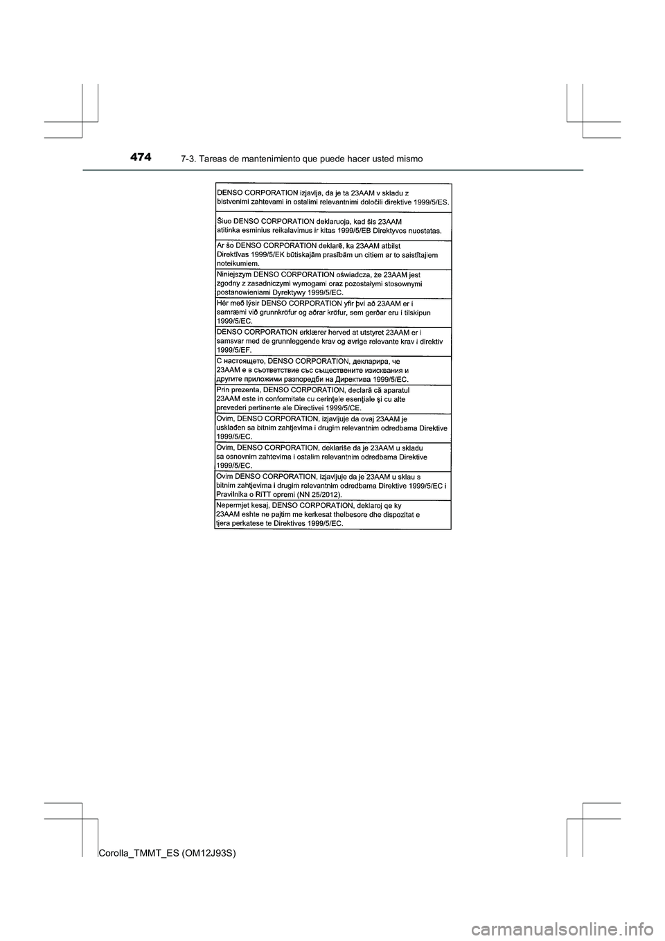 TOYOTA COROLLA 2016  Manual del propietario (in Spanish) 4747-3. Tareas de mantenimiento que puede hacer usted mismo
Corolla_TMMT_ES (OM12J93S) 