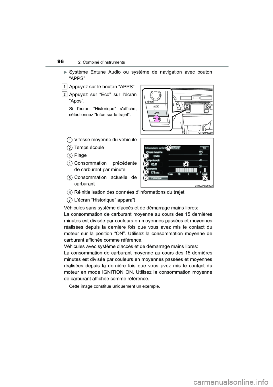 TOYOTA COROLLA 2016  Manuel du propriétaire (in French) 962. Combiné d’instruments
COROLLA_TMMMS_TMMC_D (OM12J84D)
�XSystème Entune Audio ou système de navigation avec bouton
“APPS”
Appuyez sur le bouton “APPS”.
Appuyez sur “Eco” sur léc