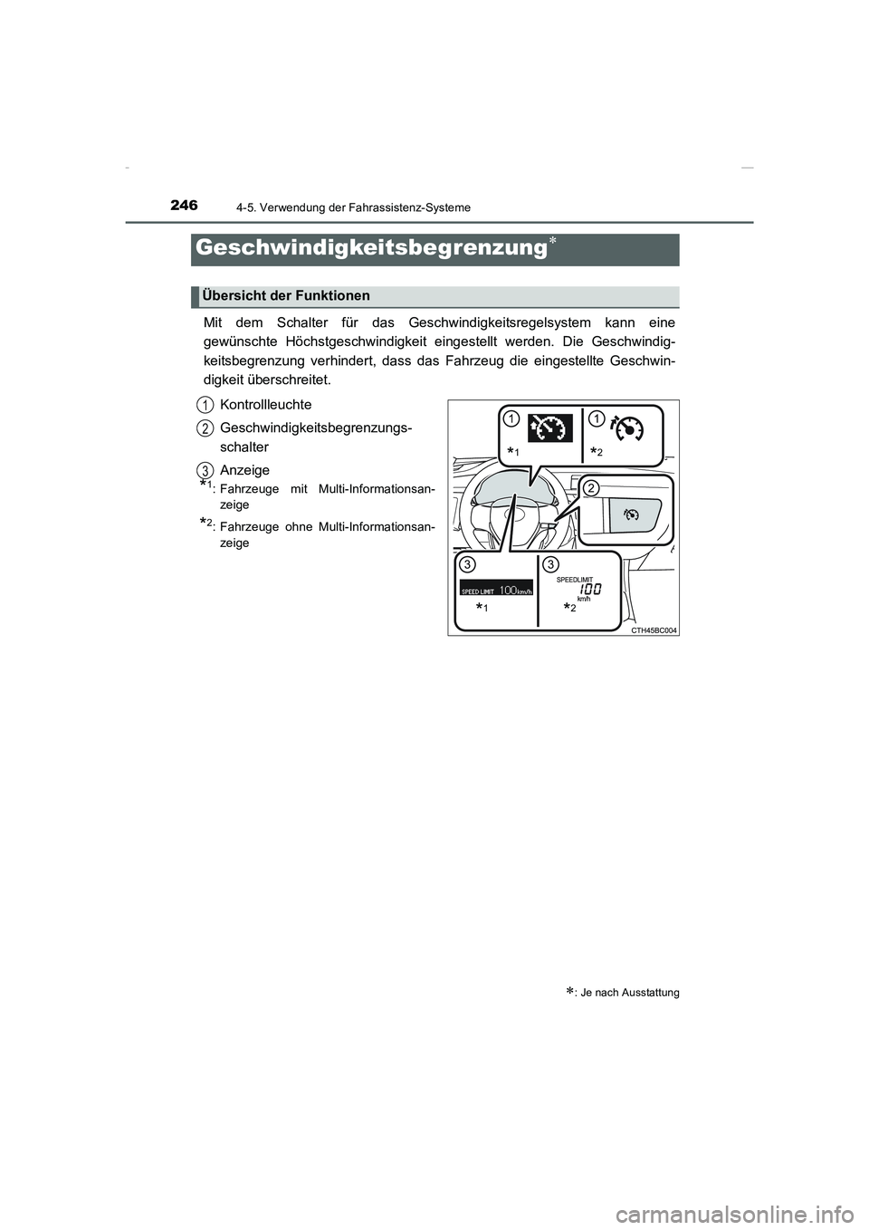 TOYOTA COROLLA 2015 Betriebsanleitungen (in German) 2464-5. Verwendung der Fahrassistenz-Systeme
COROLLA_TMMT_EM (OM12J76M)
Mit dem Schalter für das Geschwindigkeitsregelsystem kann eine
gewünschte Höchstgeschwindigkeit eingestellt werden. Die Gesch TOYOTA COROLLA 2015 Betriebsanleitungen (in German) 2464-5. Verwendung der Fahrassistenz-Systeme
COROLLA_TMMT_EM (OM12J76M)
Mit dem Schalter für das Geschwindigkeitsregelsystem kann eine
gewünschte Höchstgeschwindigkeit eingestellt werden. Die Gesch