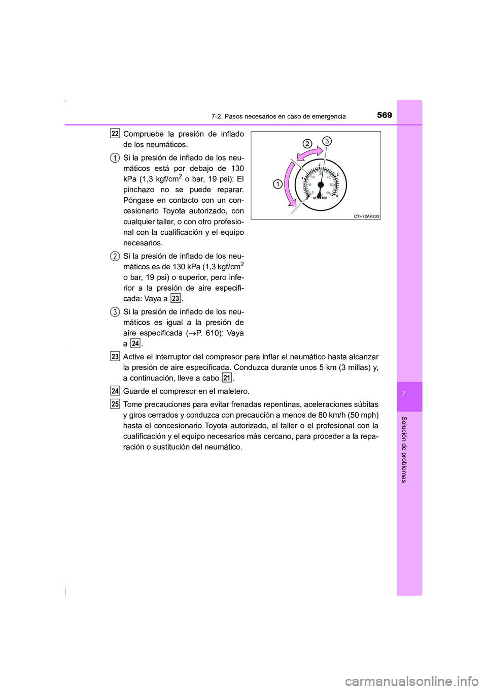 TOYOTA COROLLA 2015 Manual del propietario (in Spanish) 5697-2. Pasos necesarios en caso de emergencia
7
Solución de problemas
COROLLA_TMMT_ES (OM12J77S)
Compruebe la presión de inflado
de los neumáticos.
Si la presión de inflado de los neu-
máticos e TOYOTA COROLLA 2015 Manual del propietario (in Spanish) 5697-2. Pasos necesarios en caso de emergencia
7
Solución de problemas
COROLLA_TMMT_ES (OM12J77S)
Compruebe la presión de inflado
de los neumáticos.
Si la presión de inflado de los neu-
máticos e