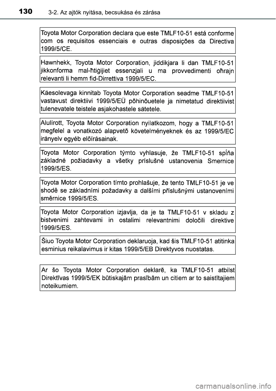 TOYOTA COROLLA 2015  Kezelési útmutató (in Hungarian) 1303-2. Az ajtók nyitása, becsukása és zárása 