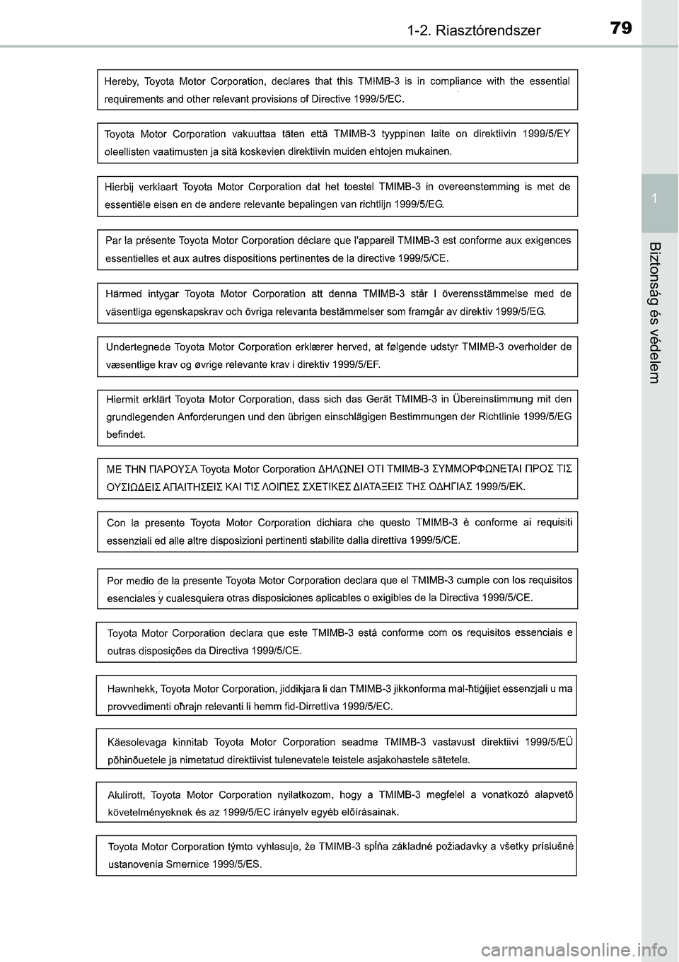 TOYOTA COROLLA 2015  Kezelési útmutató (in Hungarian) 791-2. Riasztórendszer
1
Biztonság és védelem 