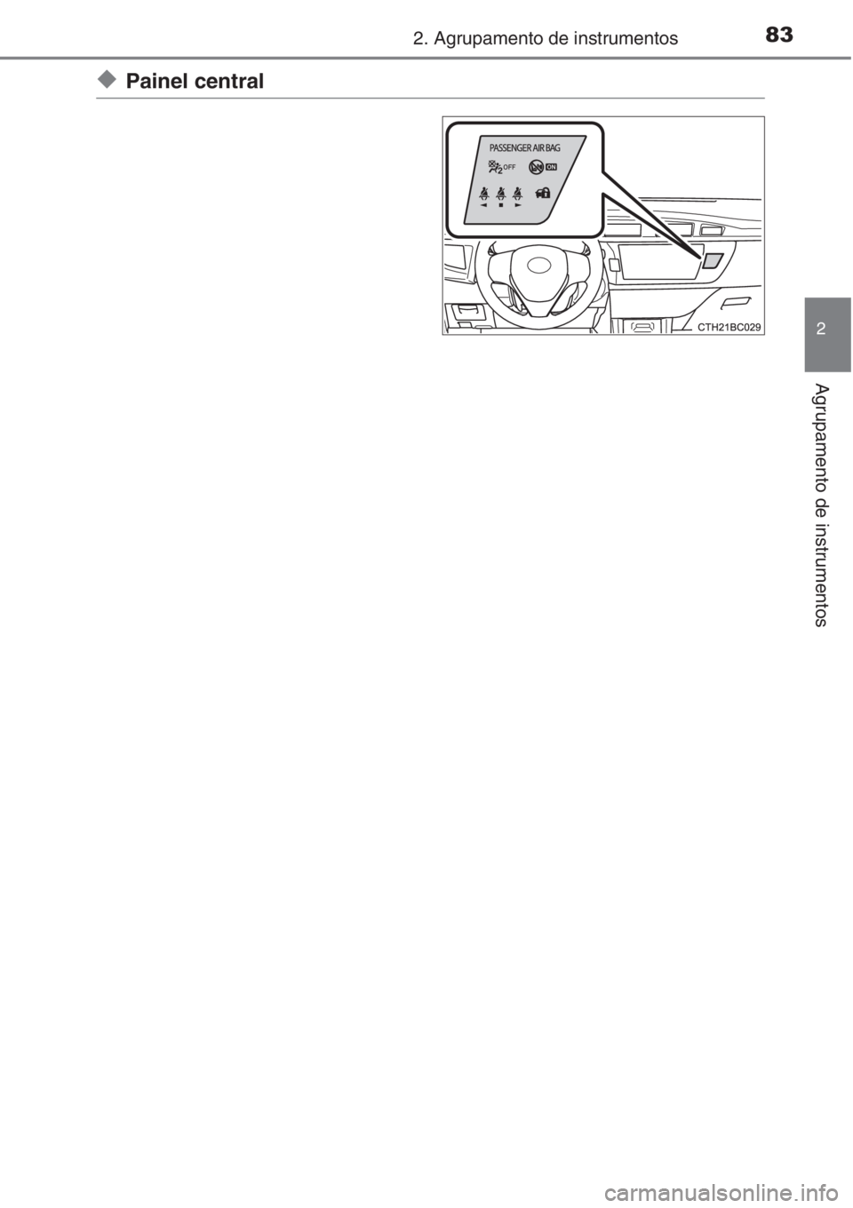 TOYOTA COROLLA 2015  Manual de utilização (in Portuguese) 832. Agrupamento de instrumentos
2
Agrupamento de instrumentos
◆Painel central 
