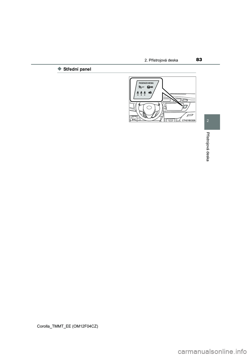TOYOTA COROLLA 2015  Návod na použití (in Czech) 832. Přístrojová deska
Corolla_TMMT_EE (OM12F04CZ)
2
Přístrojová deska
◆Střední panel 
