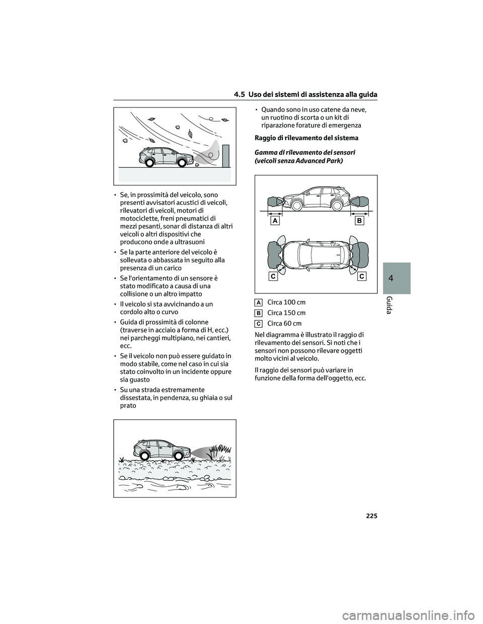 TOYOTA COROLLA CROSS 2022 Manuale duso (in Italian) • Se, in prossimità del veicolo, sonopresenti avvisatori acustici di veicoli,
rilevatori di veicoli, motori di
motociclette, freni pneumatici di
mezzi pesanti, sonar di distanza di altri
veicoli o TOYOTA COROLLA CROSS 2022 Manuale duso (in Italian) • Se, in prossimità del veicolo, sonopresenti avvisatori acustici di veicoli,
rilevatori di veicoli, motori di
motociclette, freni pneumatici di
mezzi pesanti, sonar di distanza di altri
veicoli o