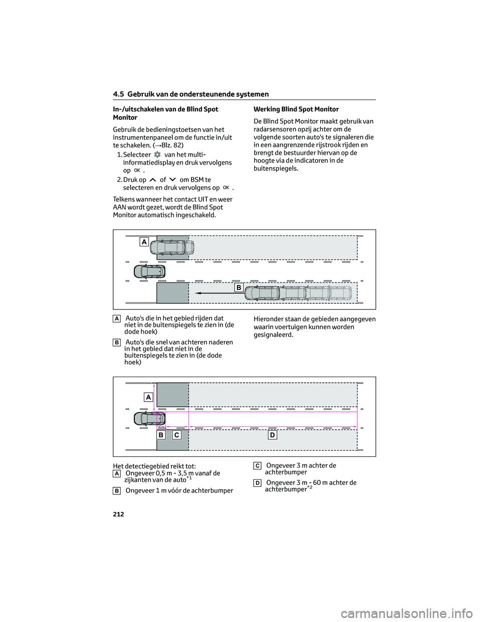 TOYOTA COROLLA CROSS 2023 Instructieboekje (in Dutch) In-/uitschakelen van de Blind Spot
Monitor
Gebruik de bedieningstoetsen van het
instrumentenpaneel om de functie in/uit
te schakelen. (→Blz. 82)
1. Selecteer
van het multi-
informatiedisplay en druk TOYOTA COROLLA CROSS 2023 Instructieboekje (in Dutch) In-/uitschakelen van de Blind Spot
Monitor
Gebruik de bedieningstoetsen van het
instrumentenpaneel om de functie in/uit
te schakelen. (→Blz. 82)
1. Selecteer
van het multi-
informatiedisplay en druk