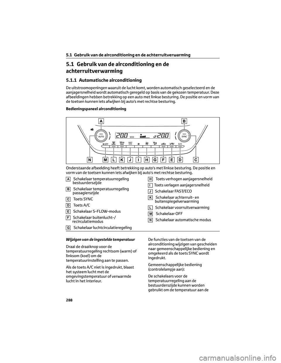 TOYOTA COROLLA CROSS 2022 Instructieboekje (in Dutch) 5.1 Gebruik van de airconditioning en de
achterruitverwarming
5.1.1 Automatische airconditioning
De uitstroomopeningen waaruit de lucht komt, worden automatisch geselecteerd en de
aanjagersnelheid wor TOYOTA COROLLA CROSS 2022 Instructieboekje (in Dutch) 5.1 Gebruik van de airconditioning en de
achterruitverwarming
5.1.1 Automatische airconditioning
De uitstroomopeningen waaruit de lucht komt, worden automatisch geselecteerd en de
aanjagersnelheid wor
