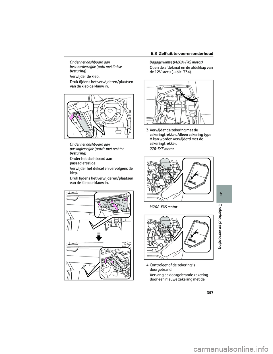 TOYOTA COROLLA CROSS 2022  Instructieboekje (in Dutch) Onder het dashboard aan
bestuurderszijde (auto met linkse
besturing)
Verwijder de klep.
Druk tijdens het verwijderen/plaatsen
van de klep de klauw in.
Onder het dashboard aan
passagierszijde (auto'