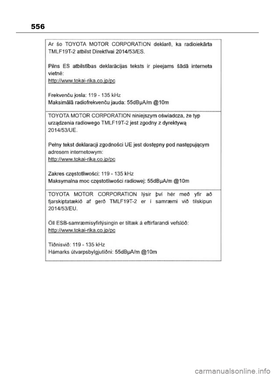 TOYOTA COROLLA CROSS 2022 Instrukcja obsługi (in Polish) 556
31 Corolla Cross HV OM16576E 9/30/22 3:25 PM Page 556 TOYOTA COROLLA CROSS 2022 Instrukcja obsługi (in Polish) 556
31 Corolla Cross HV OM16576E 9/30/22 3:25 PM Page 556