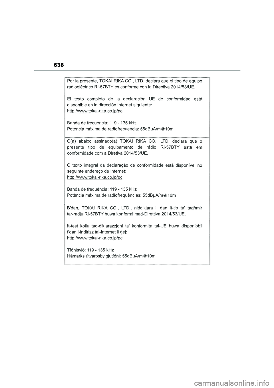 TOYOTA COROLLA HATCHBACK 2023 Manual del propietario (in Spanish) 638 TOYOTA COROLLA HATCHBACK 2023 Manual del propietario (in Spanish) 638