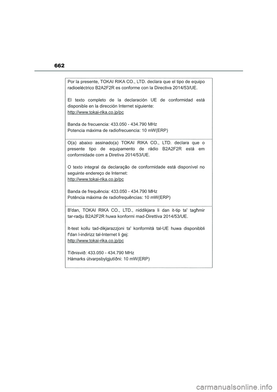 TOYOTA COROLLA HATCHBACK 2023 Manual del propietario (in Spanish) 662 TOYOTA COROLLA HATCHBACK 2023 Manual del propietario (in Spanish) 662