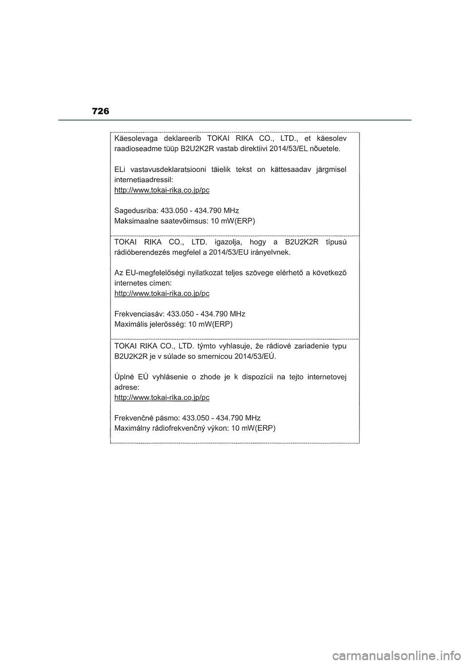 TOYOTA COROLLA HATCHBACK 2023 Manual del propietario (in Spanish) 726 TOYOTA COROLLA HATCHBACK 2023 Manual del propietario (in Spanish) 726