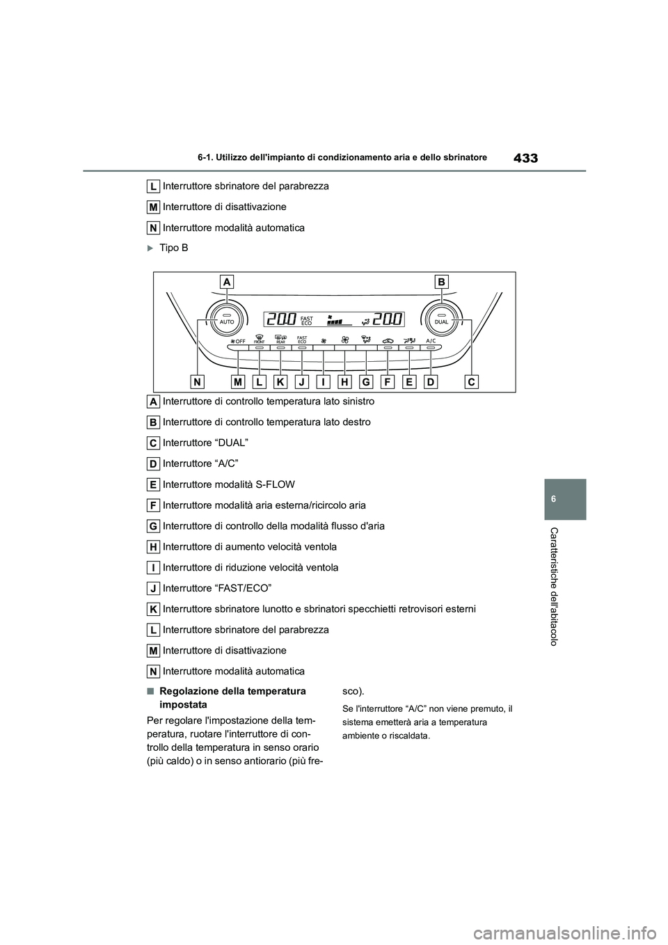 TOYOTA COROLLA HATCHBACK 2023  Manuale duso (in Italian) 433
6 
6-1. Utilizzo dellimpianto di cond izionamento aria e dello sbrinatore
Caratteristiche dellabitacolo
Interruttore sbrinatore del parabrezza 
Interruttore di disattivazione 
Interruttore modal