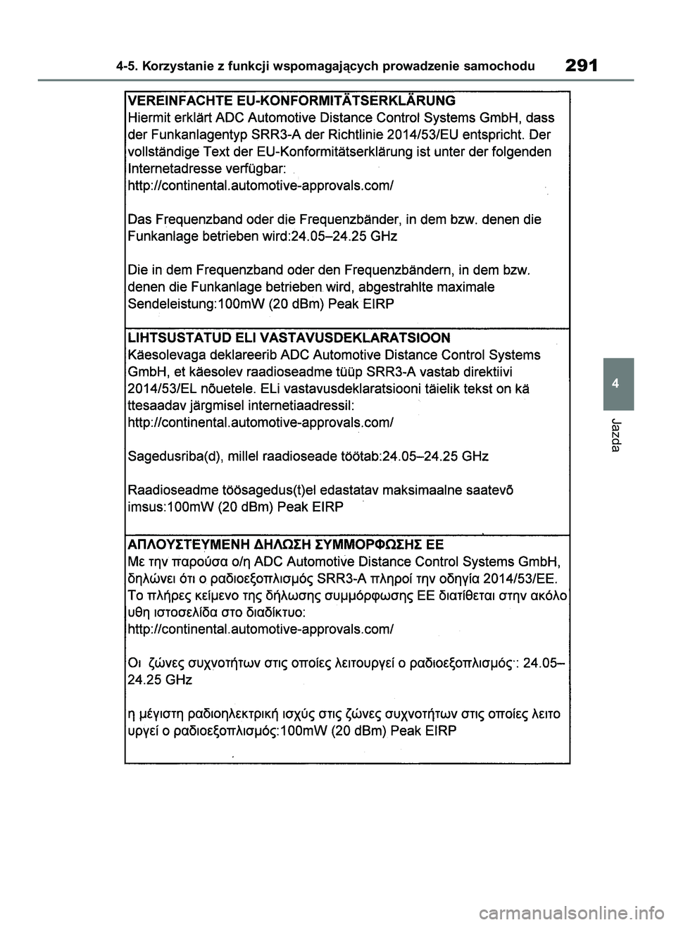 TOYOTA COROLLA HATCHBACK 2023  Instrukcja obsługi (in Polish) Jazda
4-5. Korzystanie z funkcji wspomagajàcych prowadzenie samochodu291
4
45 Corolla TMUK OM12R84E  27/12/22  14:21  Page 291 