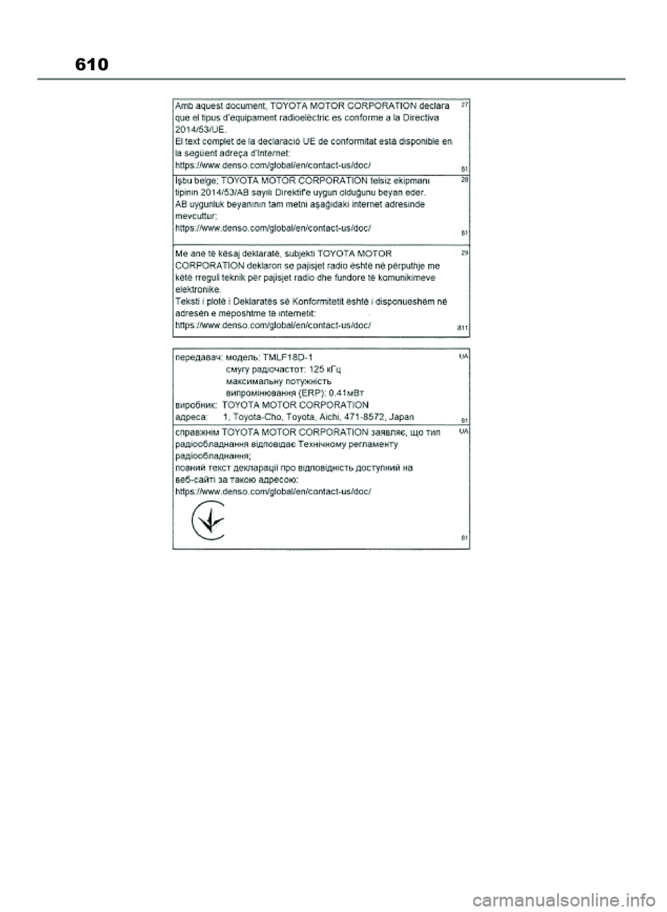 TOYOTA COROLLA HATCHBACK 2023 Instrukcja obsługi (in Polish) 610
45 Corolla TMUK OM12R84E 27/12/22 14:23 Page 610 TOYOTA COROLLA HATCHBACK 2023 Instrukcja obsługi (in Polish) 610
45 Corolla TMUK OM12R84E 27/12/22 14:23 Page 610