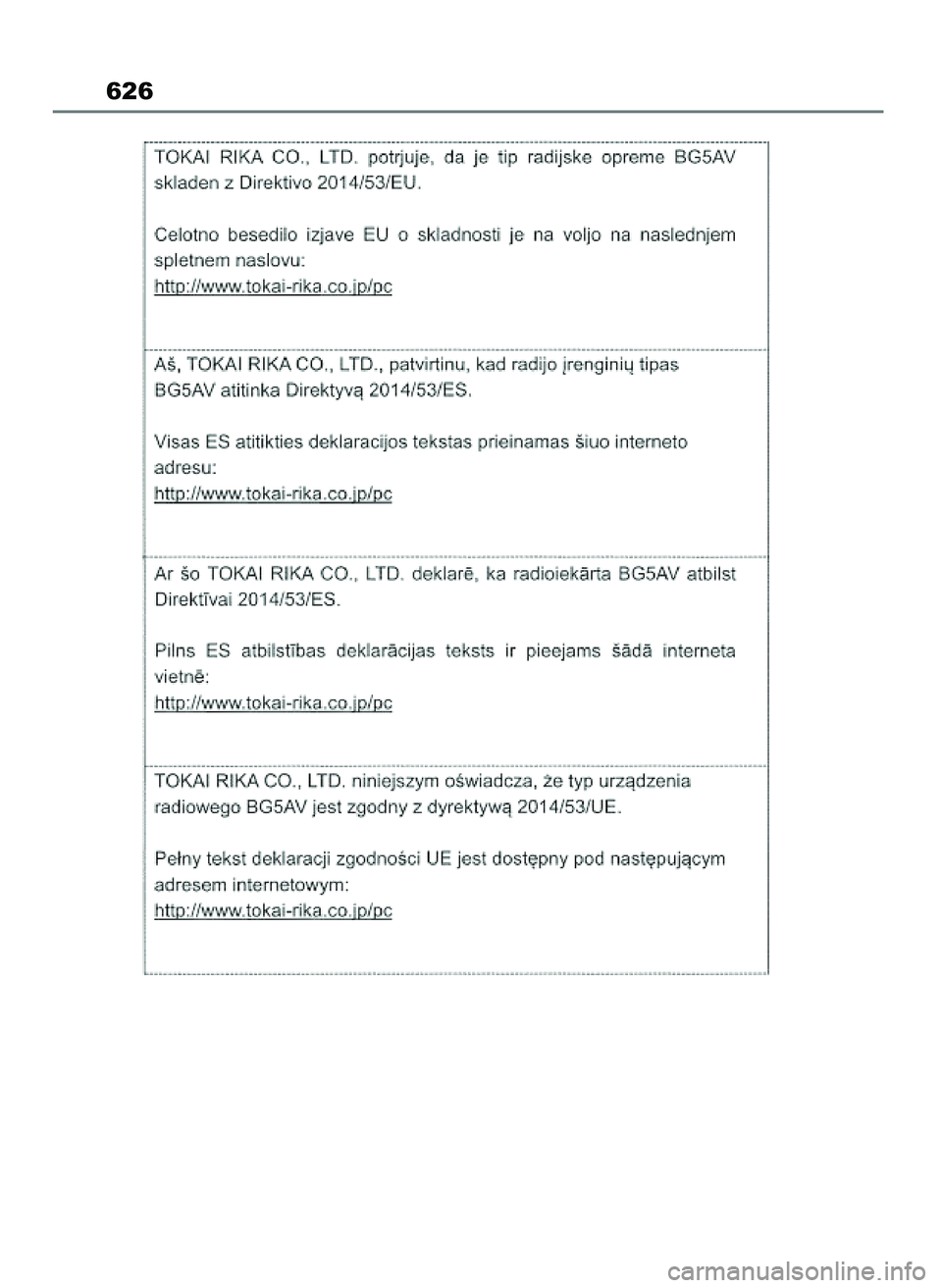 TOYOTA COROLLA HATCHBACK 2023 Instrukcja obsługi (in Polish) 626
45 Corolla TMUK OM12R84E 27/12/22 14:24 Page 626 TOYOTA COROLLA HATCHBACK 2023 Instrukcja obsługi (in Polish) 626
45 Corolla TMUK OM12R84E 27/12/22 14:24 Page 626