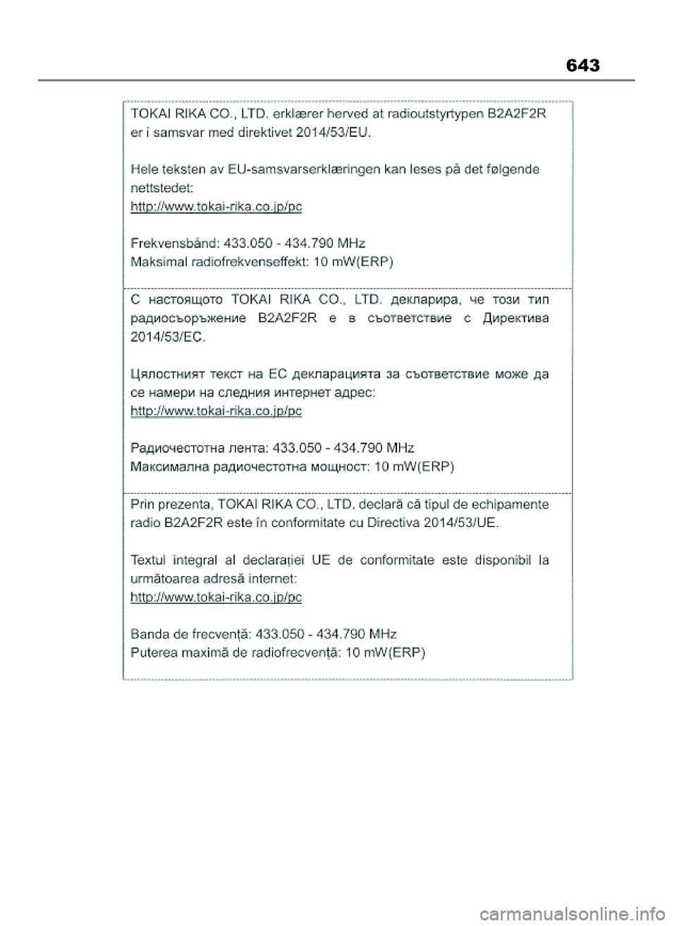 TOYOTA COROLLA HATCHBACK 2023  Instrukcja obsługi (in Polish) 643
45 Corolla TMUK OM12R84E  27/12/22  14:25  Page 643 