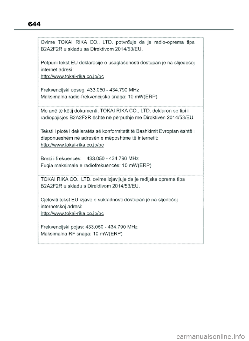 TOYOTA COROLLA HATCHBACK 2023  Instrukcja obsługi (in Polish) 644
45 Corolla TMUK OM12R84E  27/12/22  14:25  Page 644 