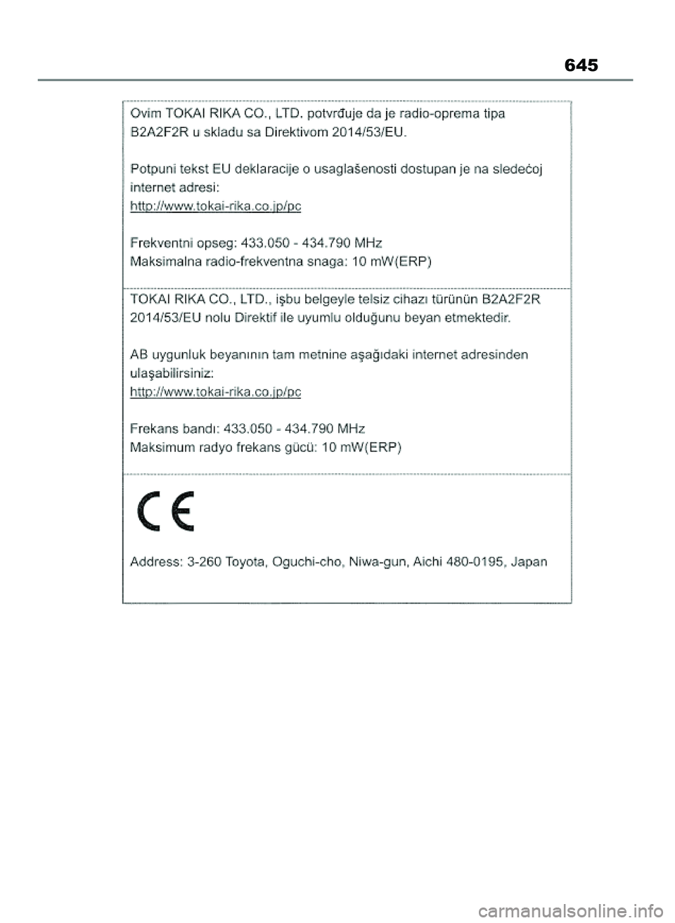 TOYOTA COROLLA HATCHBACK 2023  Instrukcja obsługi (in Polish) 645
45 Corolla TMUK OM12R84E  27/12/22  14:25  Page 645 