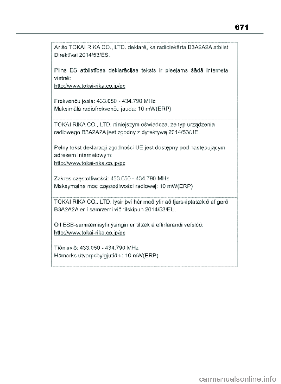 TOYOTA COROLLA HATCHBACK 2023  Instrukcja obsługi (in Polish) 671
45 Corolla TMUK OM12R84E  27/12/22  14:26  Page 671 