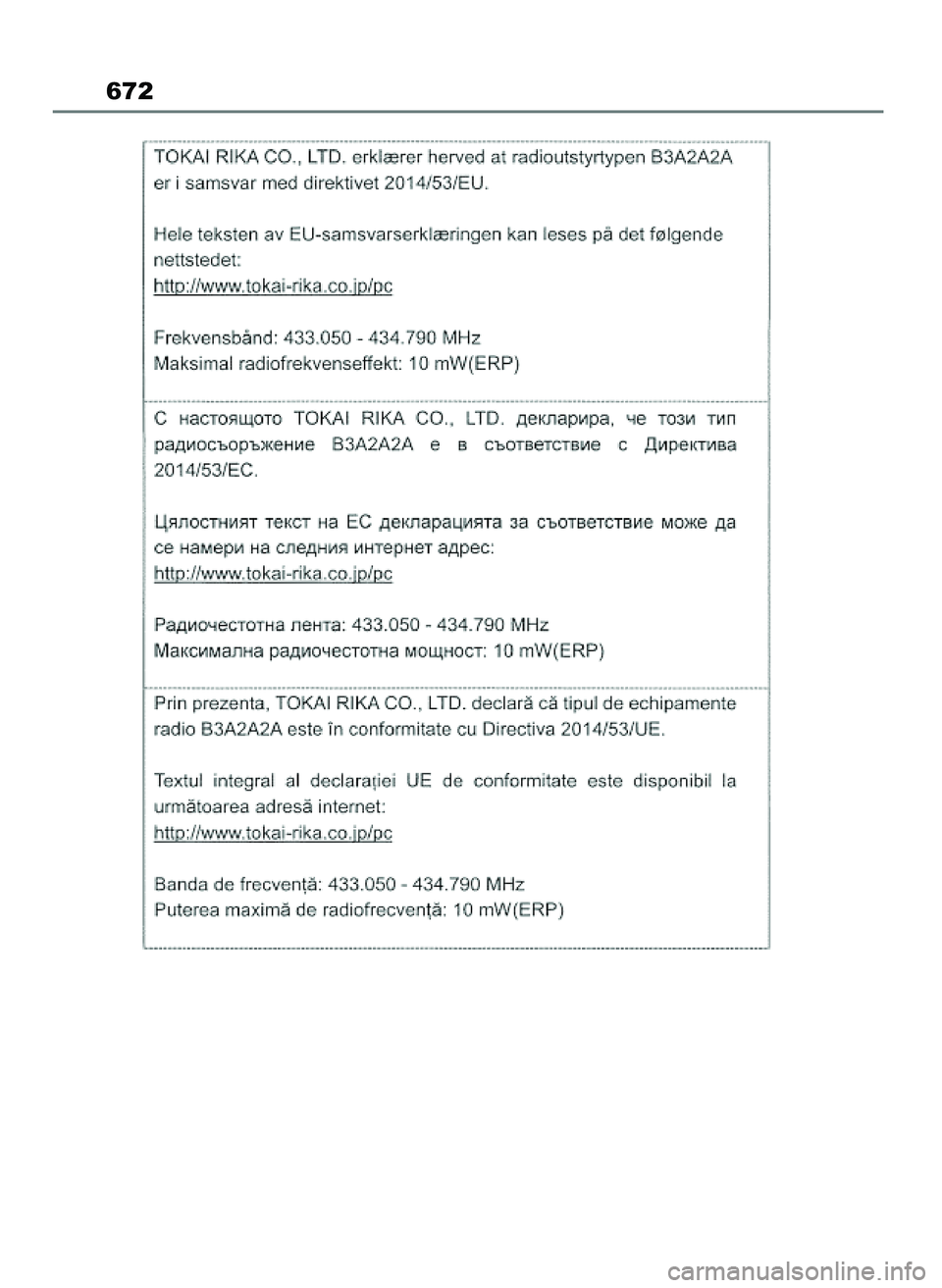 TOYOTA COROLLA HATCHBACK 2023  Instrukcja obsługi (in Polish) 672
45 Corolla TMUK OM12R84E  27/12/22  14:26  Page 672 
