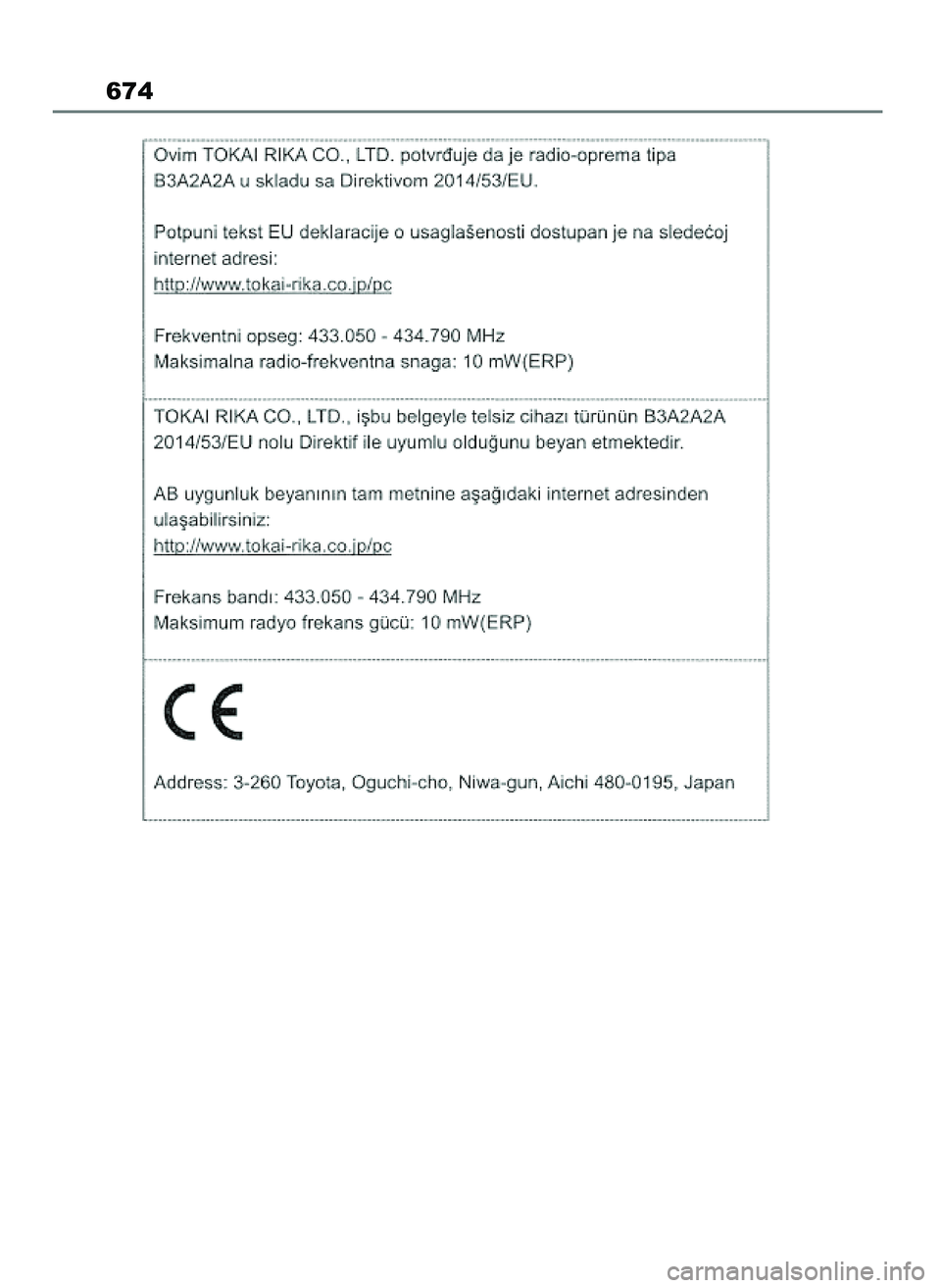 TOYOTA COROLLA HATCHBACK 2023  Instrukcja obsługi (in Polish) 674
45 Corolla TMUK OM12R84E  27/12/22  14:26  Page 674 