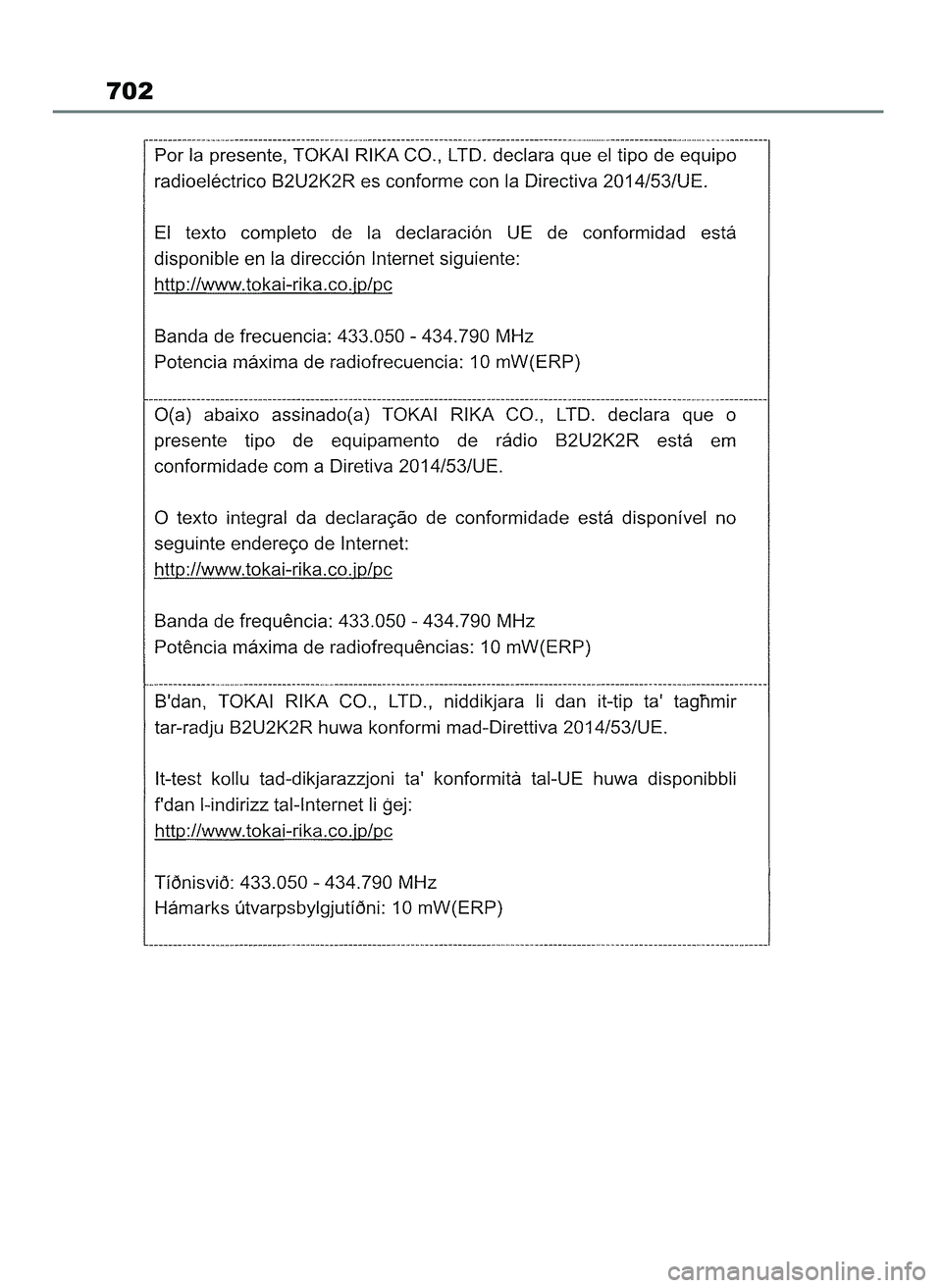 TOYOTA COROLLA HATCHBACK 2023 Instrukcja obsługi (in Polish) 702
45 Corolla TMUK OM12R84E 27/12/22 14:27 Page 702 TOYOTA COROLLA HATCHBACK 2023 Instrukcja obsługi (in Polish) 702
45 Corolla TMUK OM12R84E 27/12/22 14:27 Page 702