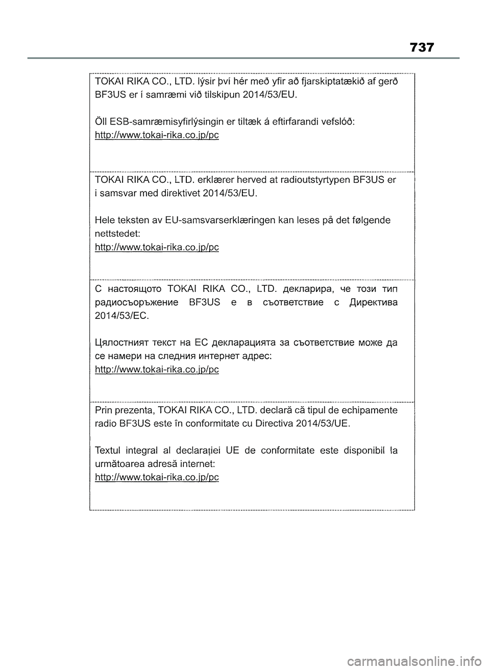 TOYOTA COROLLA HATCHBACK 2023  Instrukcja obsługi (in Polish) 737
45 Corolla TMUK OM12R84E  27/12/22  14:27  Page 737 