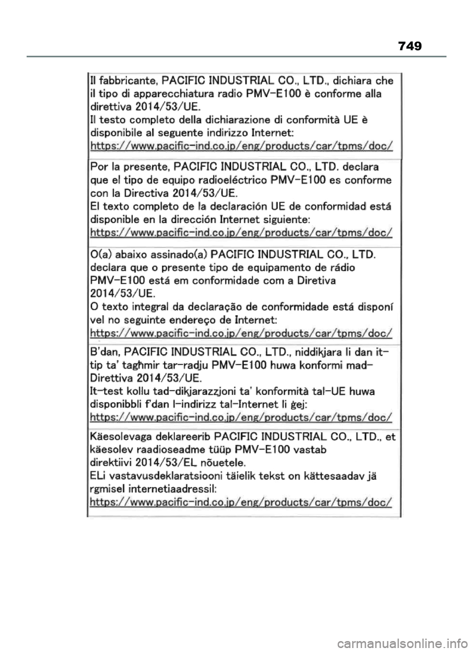 TOYOTA COROLLA HATCHBACK 2023  Instrukcja obsługi (in Polish) 749
45 Corolla TMUK OM12R84E  27/12/22  14:28  Page 749 