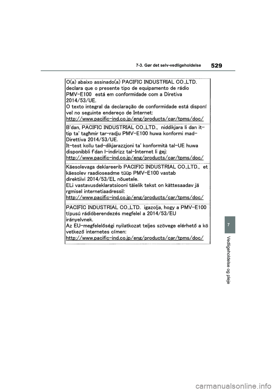 TOYOTA COROLLA HATCHBACK 2021 Brugsanvisning (in Danish) 529
7
Corolla HV OM12P55DK 7-3. Gør det selv-vedligeholdelse
Vedligeholdelse og pleje
OM12P55DK.book Page 529 Monda
y, September 28, 2020 12:19 PM TOYOTA COROLLA HATCHBACK 2021 Brugsanvisning (in Danish) 529
7
Corolla HV OM12P55DK 7-3. Gør det selv-vedligeholdelse
Vedligeholdelse og pleje
OM12P55DK.book Page 529 Monda
y, September 28, 2020 12:19 PM