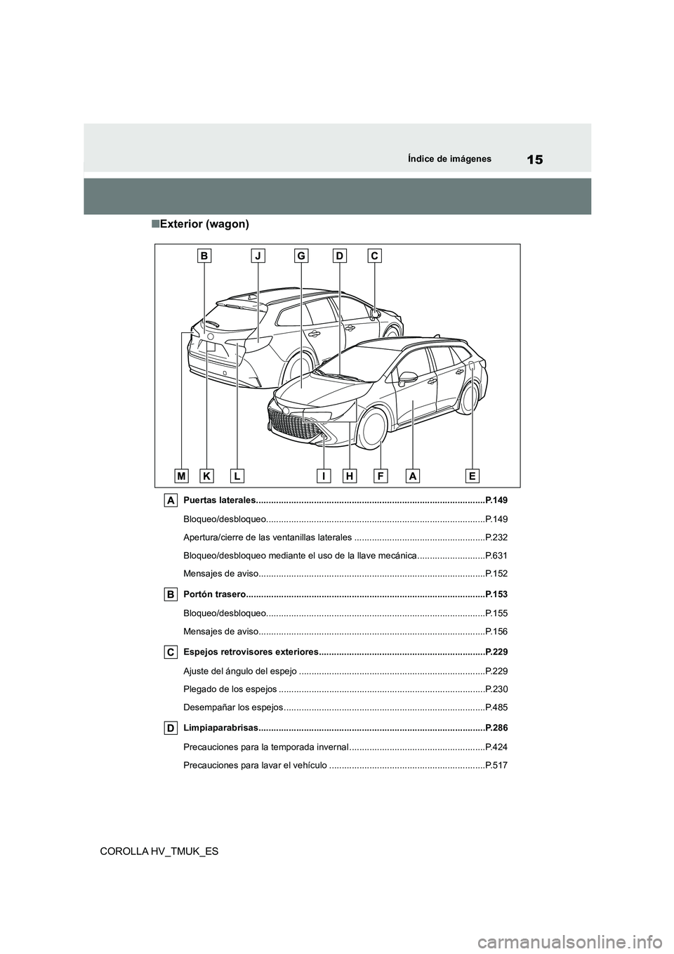 TOYOTA COROLLA HATCHBACK 2021 Manual del propietario (in Spanish) 15Índice de imágenes
COROLLA HV_TMUK_ES
■Exterior (wagon)
Puertas laterales...........................................................................................P.149
Bloqueo/desbloqueo..... TOYOTA COROLLA HATCHBACK 2021 Manual del propietario (in Spanish) 15Índice de imágenes
COROLLA HV_TMUK_ES
■Exterior (wagon)
Puertas laterales...........................................................................................P.149
Bloqueo/desbloqueo.....