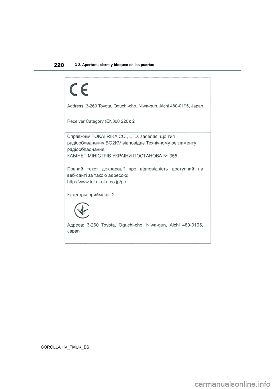 TOYOTA COROLLA HATCHBACK 2021 Manual del propietario (in Spanish) 2203-2. Apertura, cierre y bloqueo de las puertas
COROLLA HV_TMUK_ES TOYOTA COROLLA HATCHBACK 2021 Manual del propietario (in Spanish) 2203-2. Apertura, cierre y bloqueo de las puertas
COROLLA HV_TMUK_ES