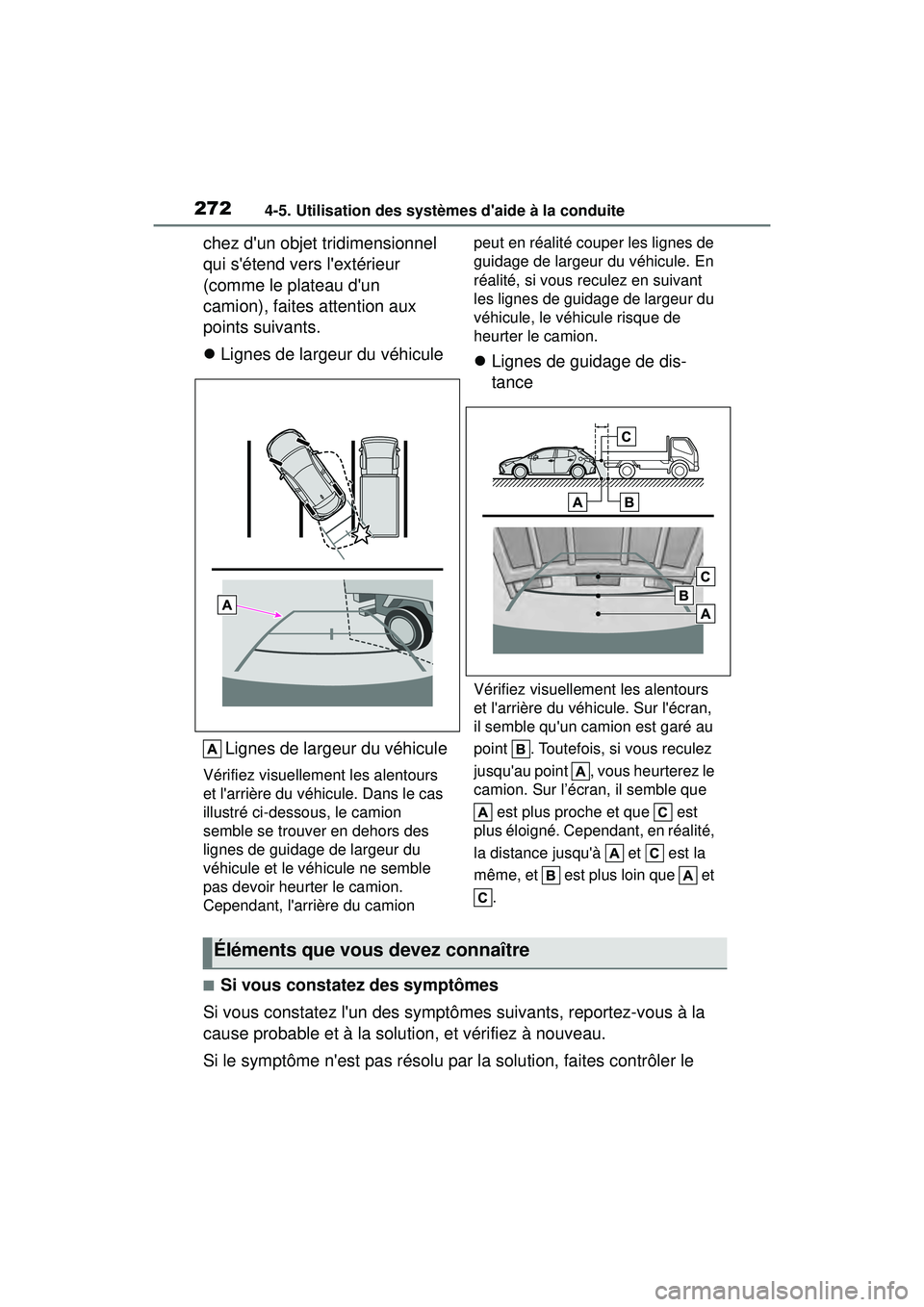 TOYOTA COROLLA HATCHBACK 2021 Manuel du propriétaire (in French) 2724-5. Utilisation des systèmes daide à la conduite
COROLLA H/B_D
chez dun objet tridimensionnel
qui sétend vers lextérieur
(comme le plateau dun
camion), faites attention aux
points sui TOYOTA COROLLA HATCHBACK 2021 Manuel du propriétaire (in French) 2724-5. Utilisation des systèmes daide à la conduite
COROLLA H/B_D
chez dun objet tridimensionnel
qui sétend vers lextérieur
(comme le plateau dun
camion), faites attention aux
points sui