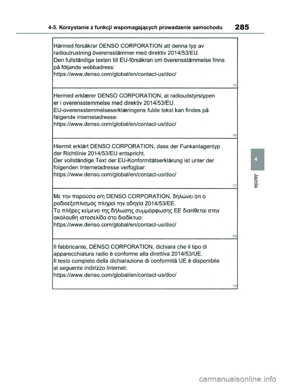 TOYOTA COROLLA HATCHBACK 2020  Instrukcja obsługi (in Polish) Jazda
4-5. Korzystanie z funkcji wspomagajàcych prowadzenie samochodu285
4
8 Corolla TMUK HV OM12P55E  3/4/21  4:06 PM  Page 285 