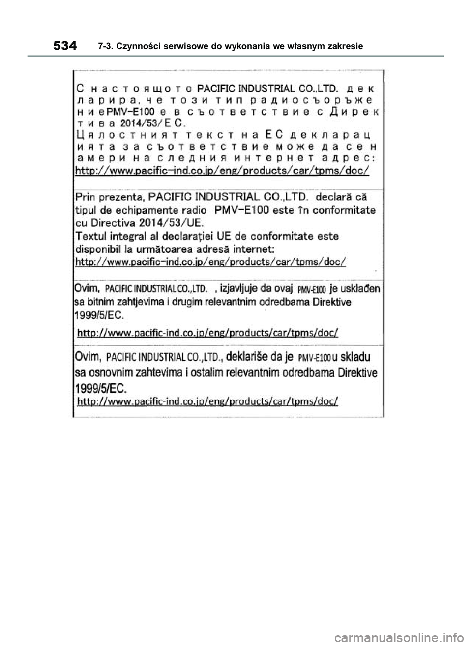 TOYOTA COROLLA HATCHBACK 2020 Instrukcja obsługi (in Polish) 5347-3. CzynnoÊci serwisowe do wykonania we w∏asnym zakresie
8 Corolla TMUK HV OM12P55E 3/4/21 4:08 PM Page 534 TOYOTA COROLLA HATCHBACK 2020 Instrukcja obsługi (in Polish) 5347-3. CzynnoÊci serwisowe do wykonania we w∏asnym zakresie
8 Corolla TMUK HV OM12P55E 3/4/21 4:08 PM Page 534