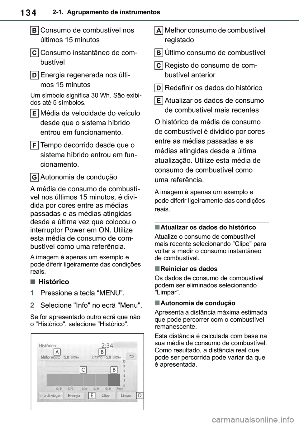 TOYOTA COROLLA HATCHBACK 2020  Manual de utilização (in Portuguese) 134�������$�J�U�X�S�D�P�H�Q�W�R��G�H��L�Q�V�W�U�X�P�H�Q�W�R�V
�&�R�Q�V�X�P�R��G�H��F�R�P�E�X�V�W�t�Y�H�O��Q�R�V�
�~�O�W�L�P�R�V�����P�L�Q�X�W�R�V
�&�R�Q�V�X�P�R��L�Q�V�W�D�Q�W�k�Q�H�R