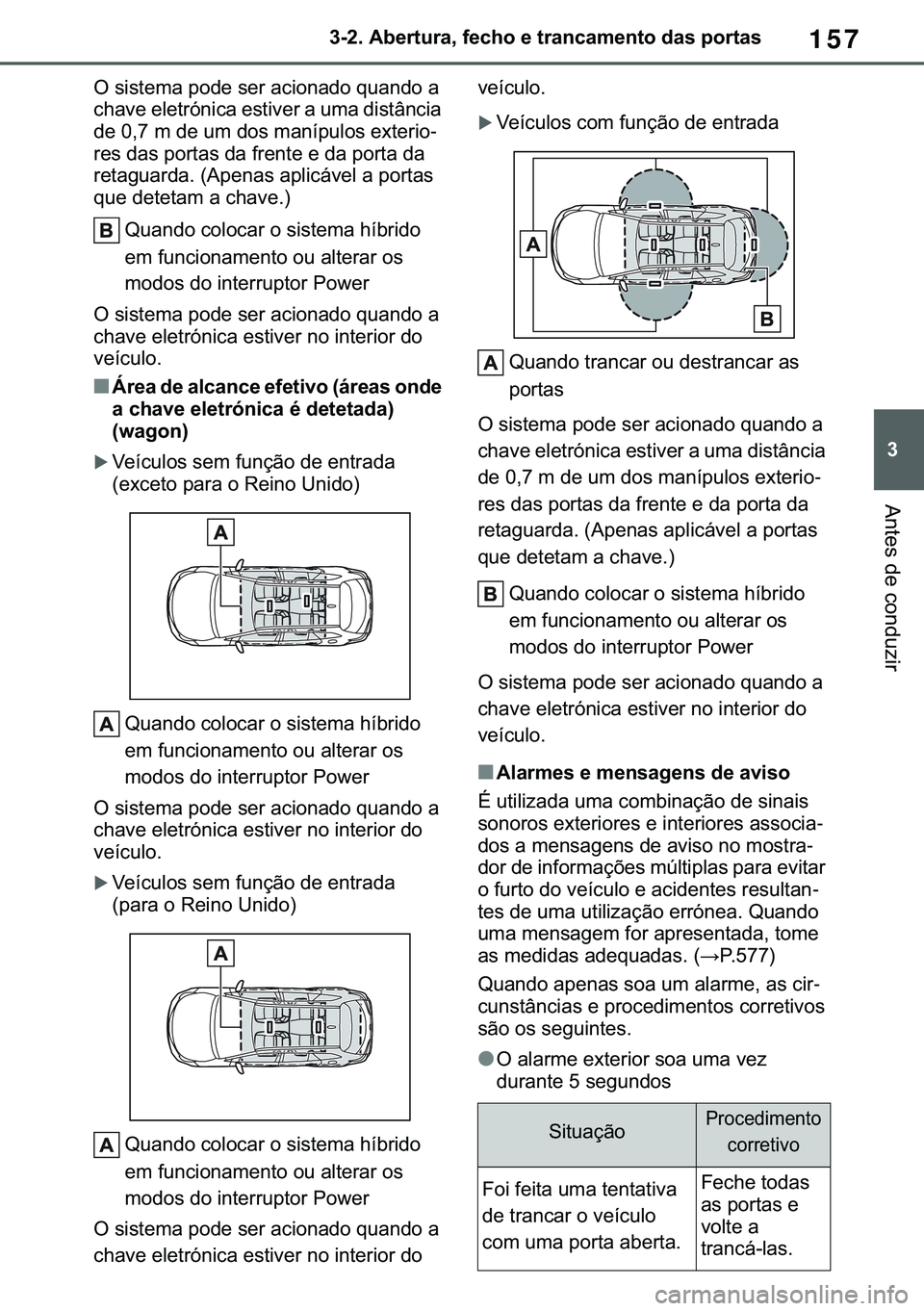 TOYOTA COROLLA HATCHBACK 2020  Manual de utilização (in Portuguese) 157
� ������$�E�H�U�W�X�U�D���I�H�F�K�R��H��W�U�D�Q�F�D�P�H�Q�W�R��G�D�V��S�R�U�W�D�V
�$�Q�W�H�V��G�H��F�R�Q�G�X�]�L�U
�2��V�L�V�W�H�P�D��S�R�G�H��V�H�U��D�F�L�R�Q�D�G�R��T�X�D�Q�G�