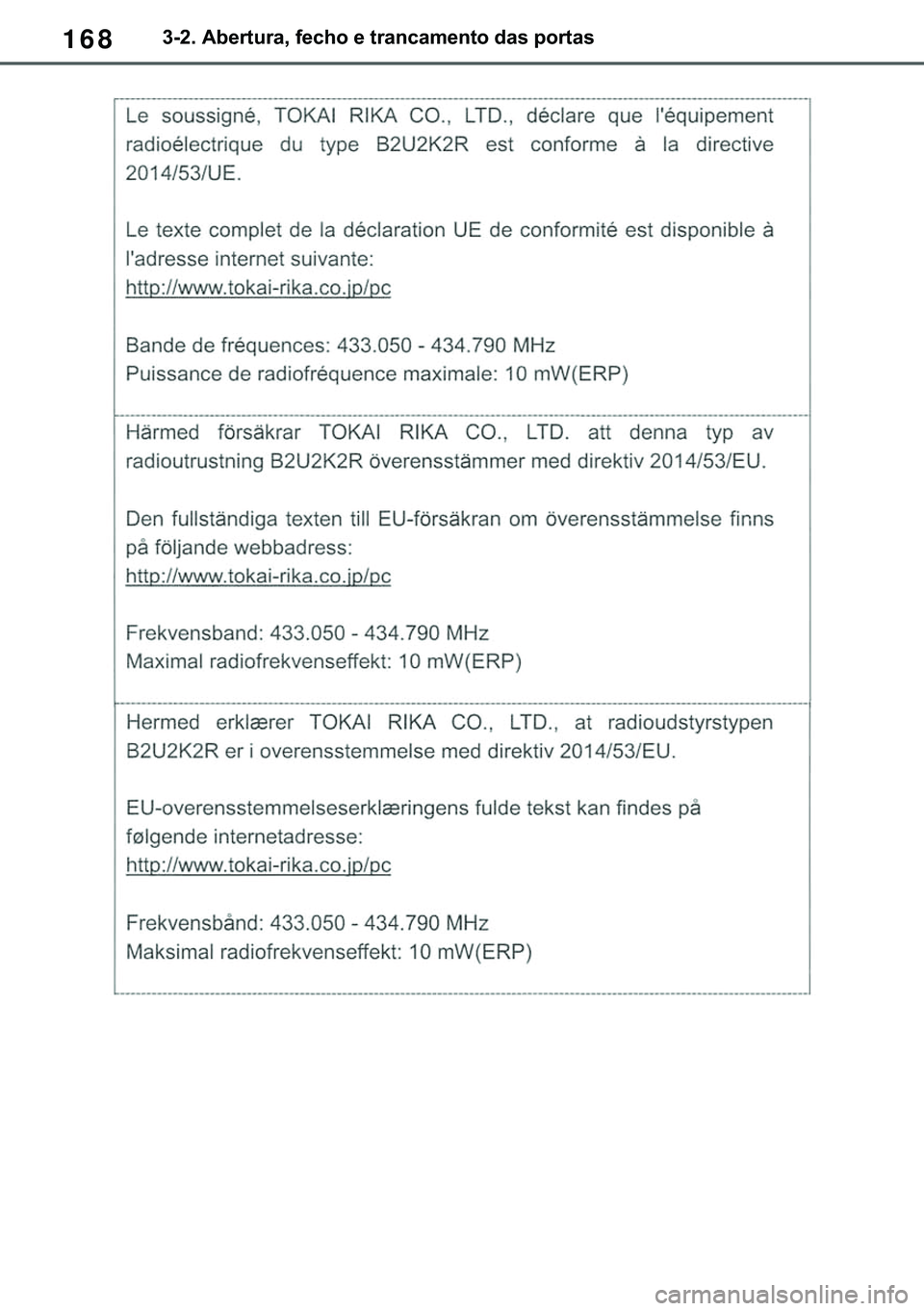 TOYOTA COROLLA HATCHBACK 2020  Manual de utilização (in Portuguese) 168������$�E�H�U�W�X�U�D���I�H�F�K�R��H��W�U�D�Q�F�D�P�H�Q�W�R��G�D�V��S�R�U�W�D�V 