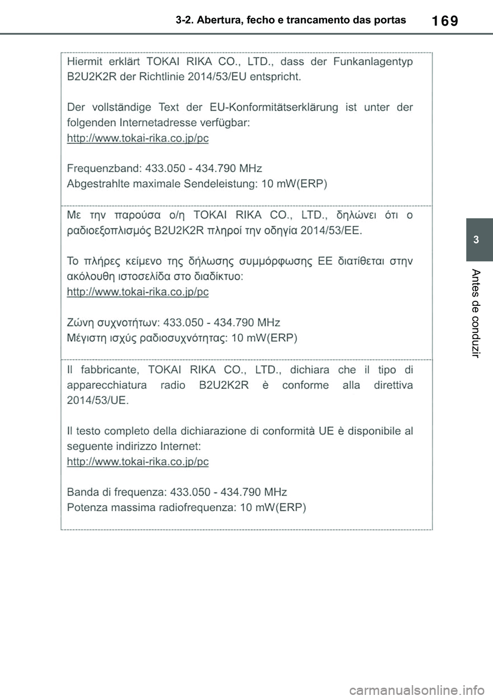 TOYOTA COROLLA HATCHBACK 2020  Manual de utilização (in Portuguese) 169
� ������$�E�H�U�W�X�U�D���I�H�F�K�R��H��W�U�D�Q�F�D�P�H�Q�W�R��G�D�V��S�R�U�W�D�V
�$�Q�W�H�V��G�H��F�R�Q�G�X�]�L�U 