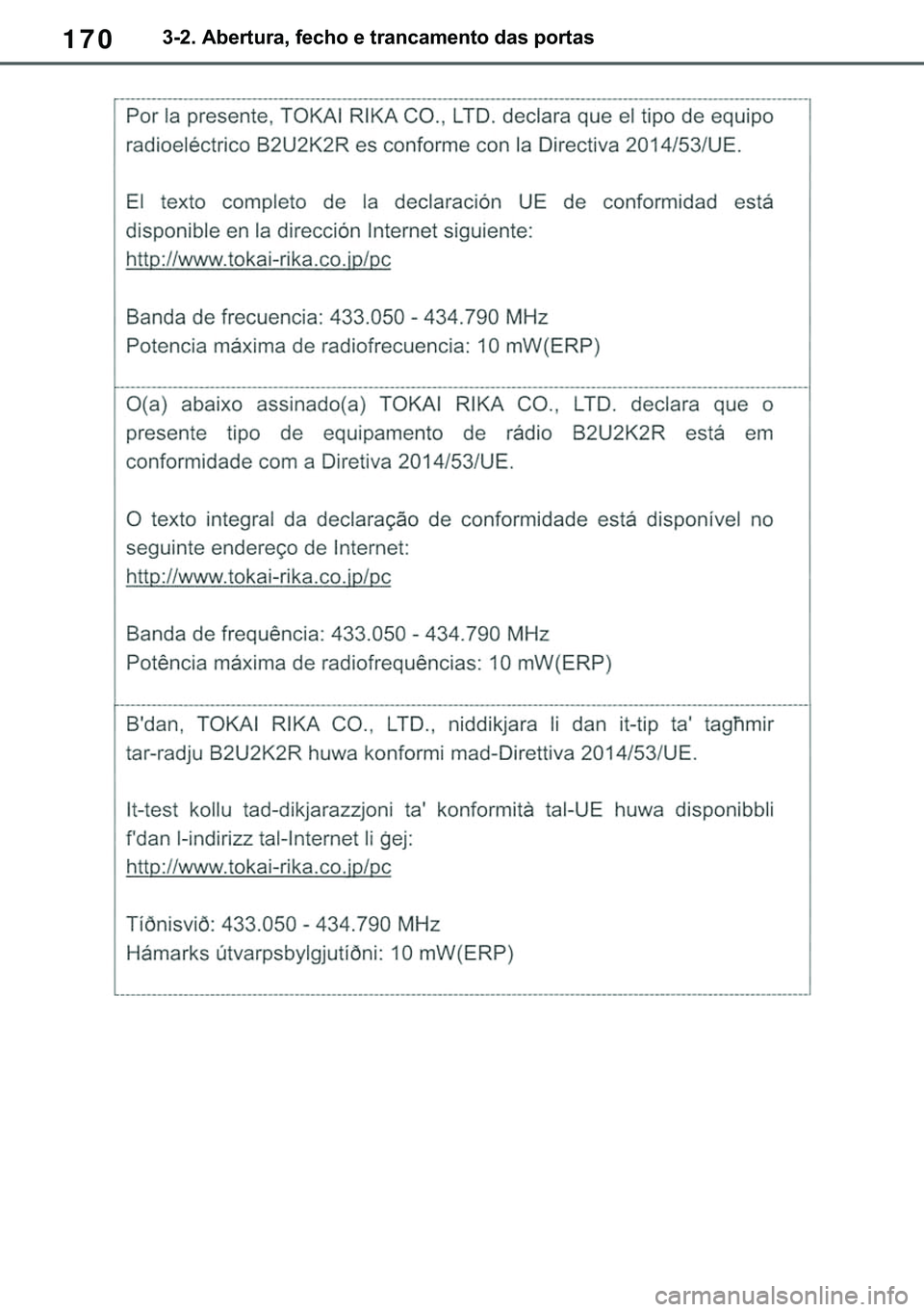 TOYOTA COROLLA HATCHBACK 2020  Manual de utilização (in Portuguese) 170������$�E�H�U�W�X�U�D���I�H�F�K�R��H��W�U�D�Q�F�D�P�H�Q�W�R��G�D�V��S�R�U�W�D�V 